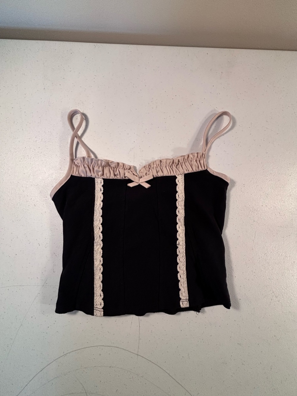 Sweet Rain Black Camisole with Cream Lace Trim